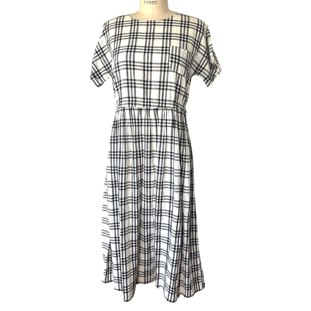 Rylee + Cru Women’s Check Kat Dress Cotton Linen Black White Size Medium